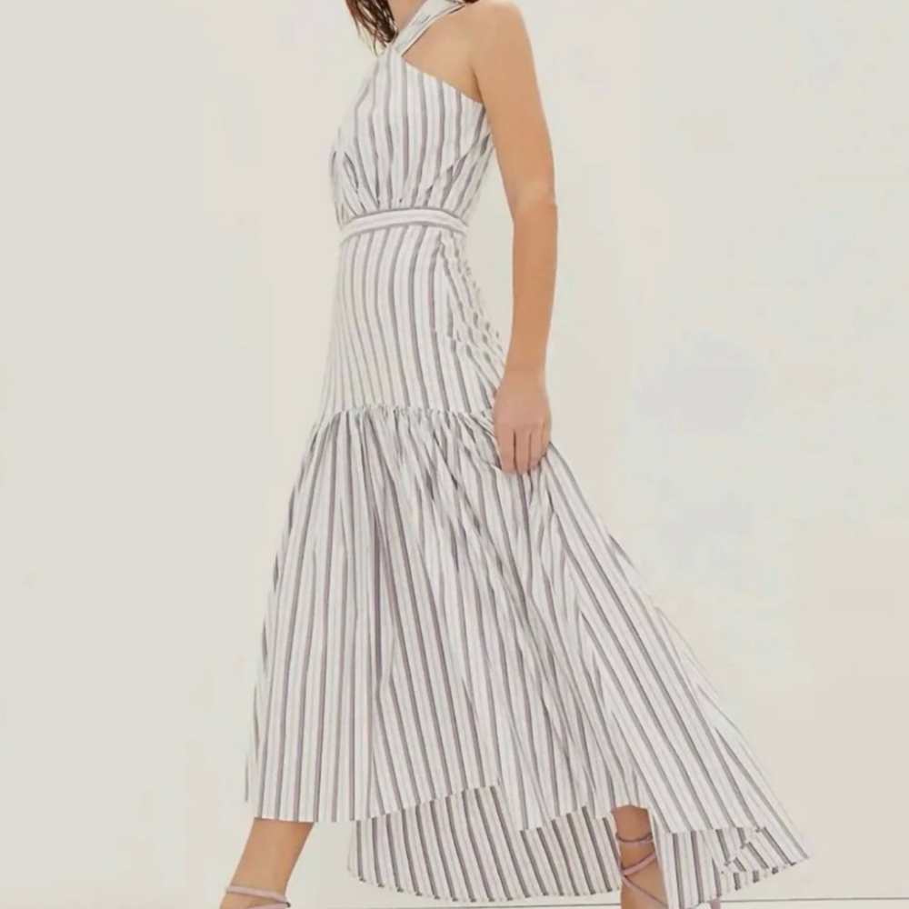 NWT VERONICA BEARD Radley Multi Stripe Poplin Criss Cross Halter Sun Dress 4 - Picture 2 of 16